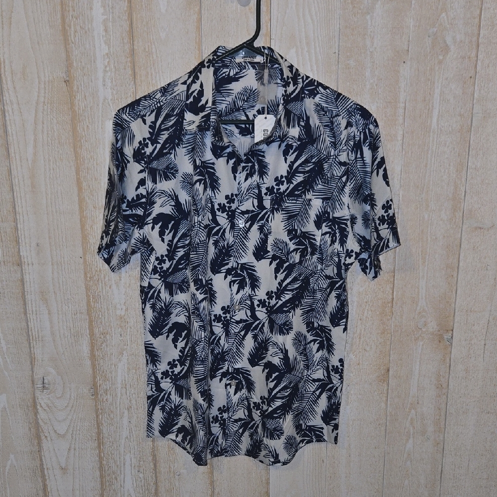 Coofandy Men's Navy and White Tropical Print Shirt Size Small Button Down Nwt